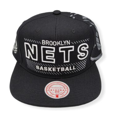 Mitchell & Ness Brooklyn Nets Slash Halftone Black Adjustable Snapback Hat Cap