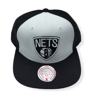 Mitchell & Ness Brooklyn Nets Front Post Black/White Adjustable Snapback Hat Cap Hat