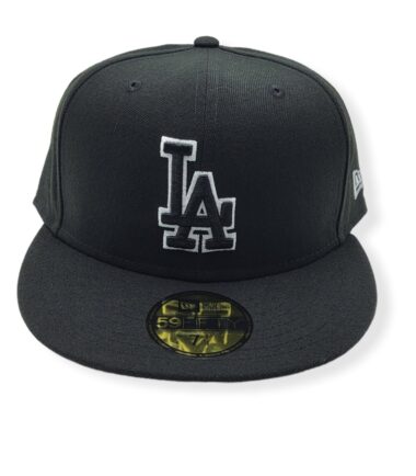New Era Los Angeles Dodgers 59Fifty Black/White Outline Fitted Hat Cap Size 7 1/4