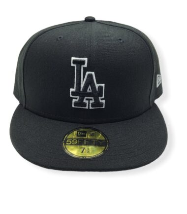 New Era Los Angeles Dodgers 59Fifty Black/White Outline Fitted Hat Cap Size 7 1/2