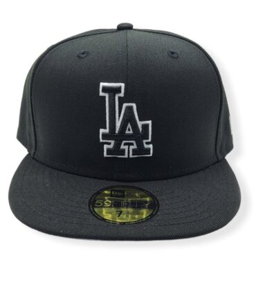 New Era Los Angeles Dodgers 59Fifty Black/White Outline Fitted Hat Cap Size 7 3/8