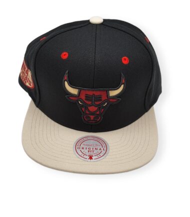 Mitchell & Ness Chicago Bulls Pin Drop Black/Cream Adjustable Snapback Hat Cap
