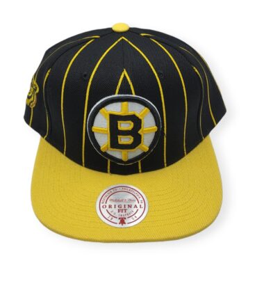 Mitchell & Ness Boston Bruins Team Pin Black/Yellow Adjustable Snapback Hat Cap