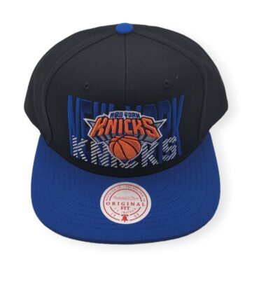 Mitchell & Ness New York Knicks Cross Check Black/Blue Adjustable Snapback Hat Cap