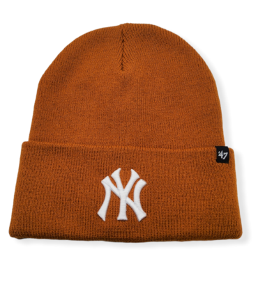 '47 New York Yankees Knit Haymaker Burnt Orange/White Logo Raised Cuffed Beanie Cold Weather Hat