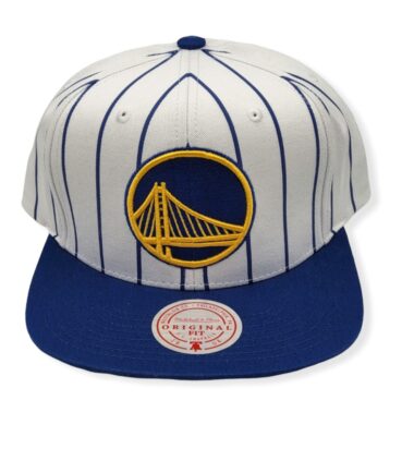 Mitchell & Ness Golden State Warriors Retro Pinstripe White/Blue Adjustable Snapback Hat Cap