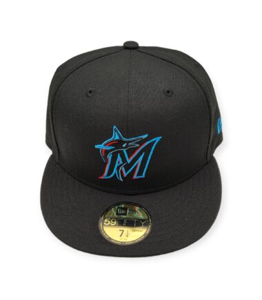 New Era Miami Marlins 59Fifty Basic Black Fitted Hat Cap Size 7 1/4