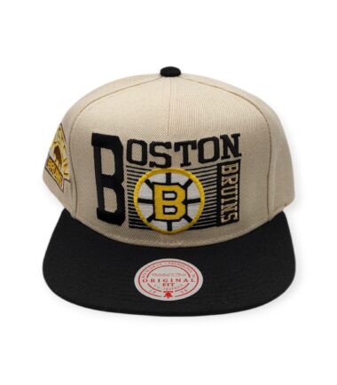 Mitchell & Ness Boston Bruins Speed Zone Vintage Collection Off White/Black Adjustable Snapback Hat Cap