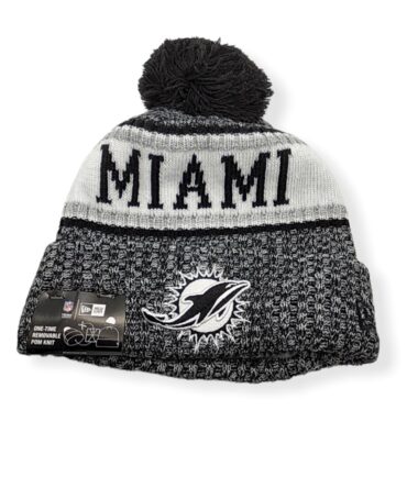 New Era Miami Dolphins Authentic 2018 Black & White Sideline Sport Knit Beanie Cold Weather Hat