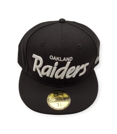 New Era Oakland Raiders 59Fifty Omaha Script Throwback Black Fitted Size 7 5/8